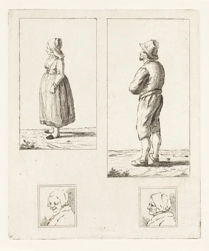 Vier figuurstudies by Nicolaas van der Worm, print, 1772-1828