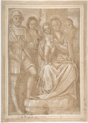 The Virgin and Child with Saint Roch and Two Other Male Saints by Bernardino Lanino, drawing, 1512-1583