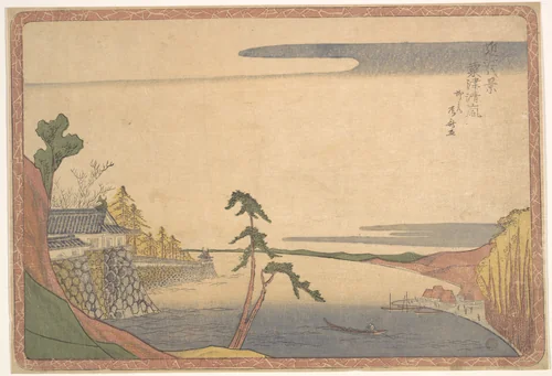 Clear Weather after a storm at Awazu by Ryūryūkyo Shinsai (柳々居辰斎), print, 1810-1830