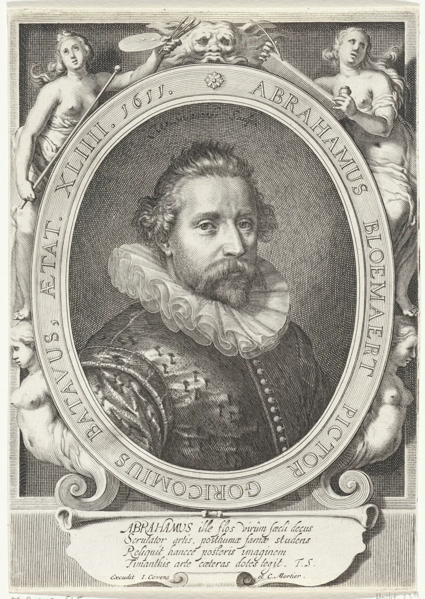 Portret van Abraham Bloemaert by Willem Isaacsz. van Swanenburg, print, 1611