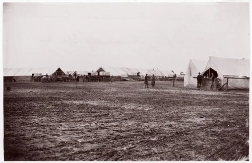 [Winter Quarters of Quartermaster's Department, 6th Army Corps, Near Hazel River, Virginia] by Timothy O'Sullivan, photograph, 1863-1864