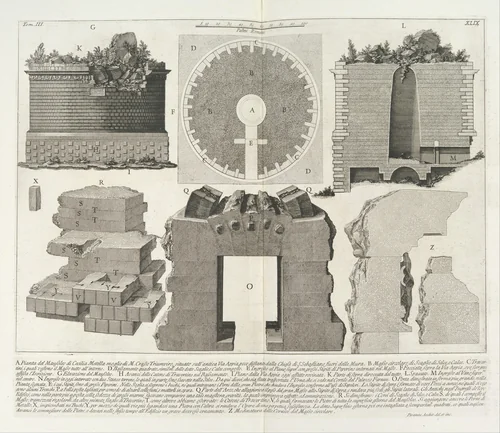 Plan of the Mausoleum of Caecilia Metella, wife of the Triumvir Marcus Crassus..., tome 3, tavola 49 from "Le Antichità Romane" (Roman Antiquities) by Giovanni Battista Piranesi, print, 1756-1757