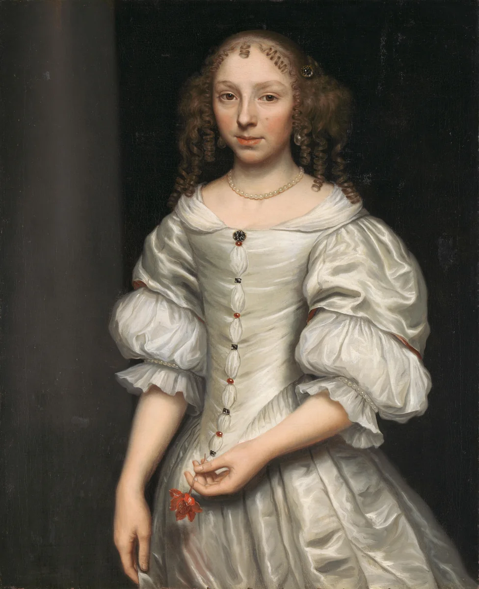 Portrait of a Young Woman Holding a Flower by Wallerant Vaillant, painting, 1668-1670