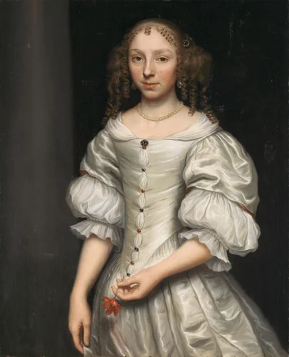 Portrait of a Young Woman Holding a Flower by Wallerant Vaillant, painting, 1668-1670