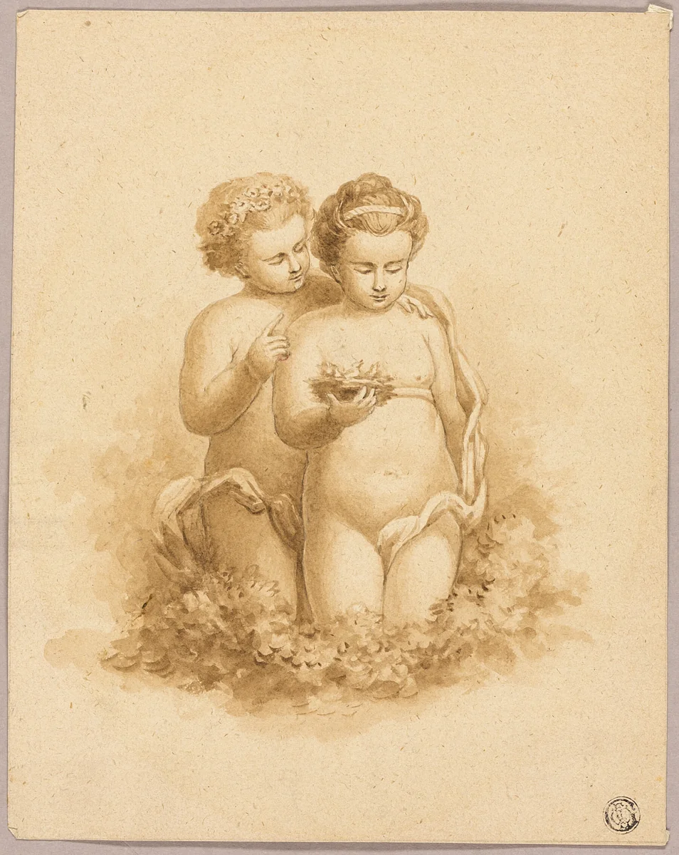 Two Children, One Holding Nest with Birds by Unknown Artist, painting, 1800-1899