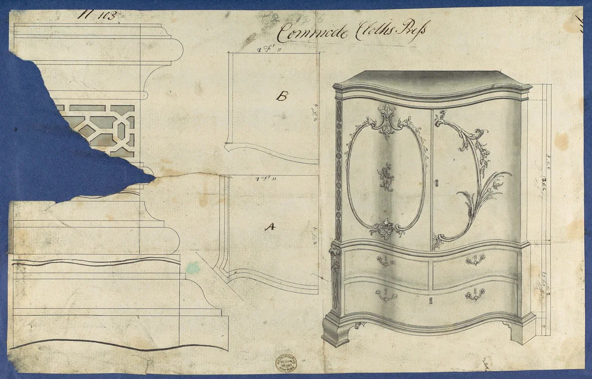 Commode Clothes Press, from Chippendale Drawings, Vol. II by Thomas Chippendale, drawing, 1753