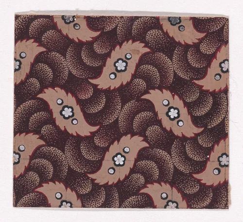 Textile Design with Alternating Rows of Stylized Leaves Decorated with Rosettes and Pearls Over a Pattern of Overlapping Scales by anonymous, drawing, 1840
