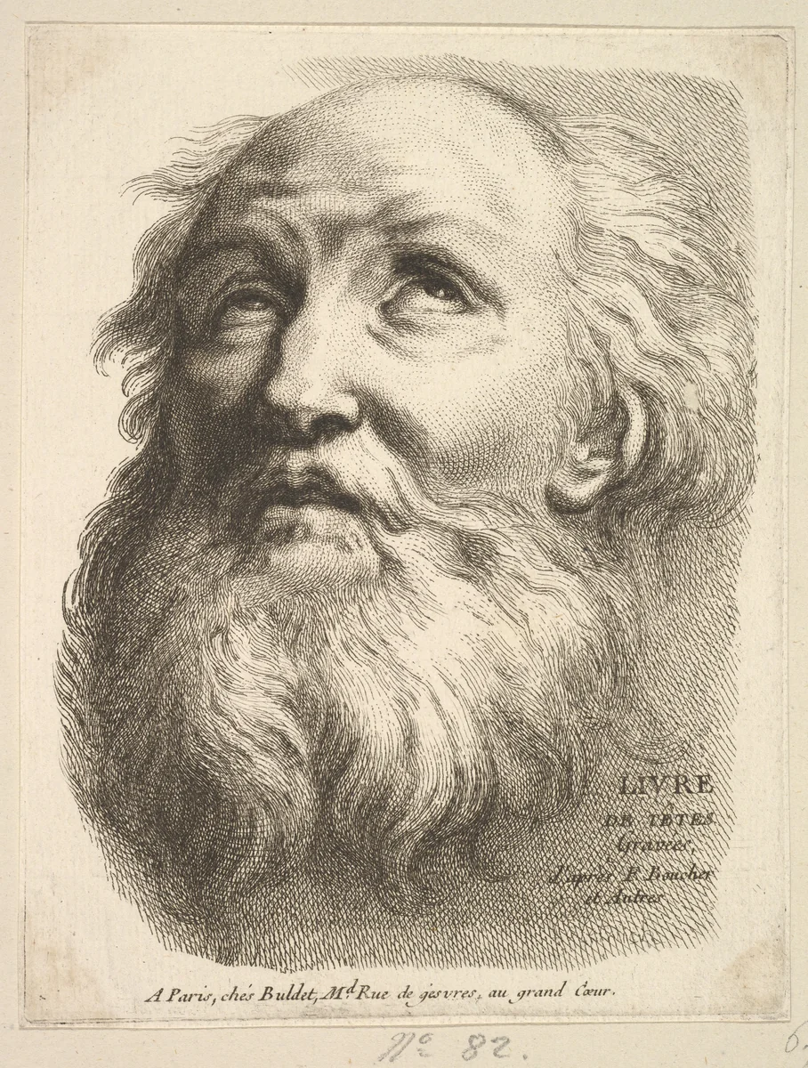 Frontispiece: Head of a Bearded Man, from "Livre de Têtes Gravées d'apres F. Boucher et Autres" (Book of Heads Engraved after F. Boucher and Others) by anonymous, print, 1740-1780
