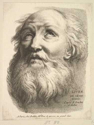 Frontispiece: Head of a Bearded Man, from "Livre de Têtes Gravées d'apres F. Boucher et Autres" (Book of Heads Engraved after F. Boucher and Others) by anonymous, print, 1740-1780