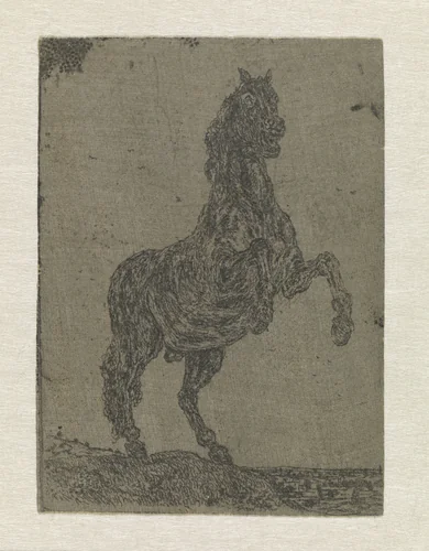 A Rearing Horse before a Landscape by Hercules Segers, print, 1618-1622