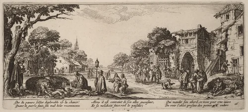 Dying Soldiers by the Roadside by Gerrit van Schagen; Jacques Callot, print, 1637-1647