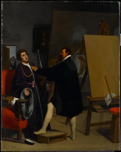 Aretino in the Studio of Tintoretto by Jean-Auguste-Dominique Ingres, painting, 1848