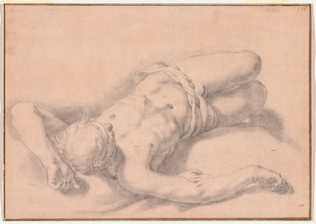 Study of a Nude Man by Abraham Bloemaert, drawing, 1645-1651
