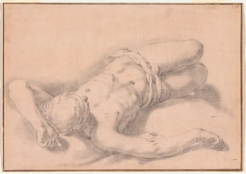 Study of a Nude Man by Abraham Bloemaert, drawing, 1645-1651