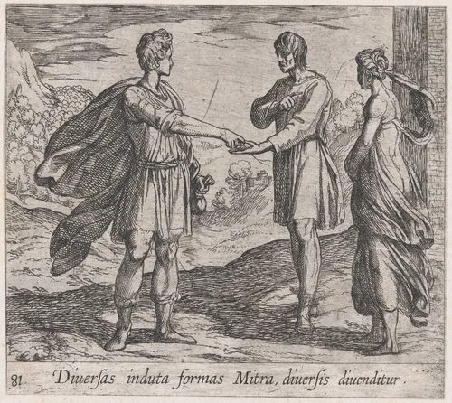 Plate 81: Erysichthon Selling his Daughter (Diversas induta Mitra diversis divenditur), from Ovid's 'Metamorphoses' by Antonio Tempesta, print, 1606