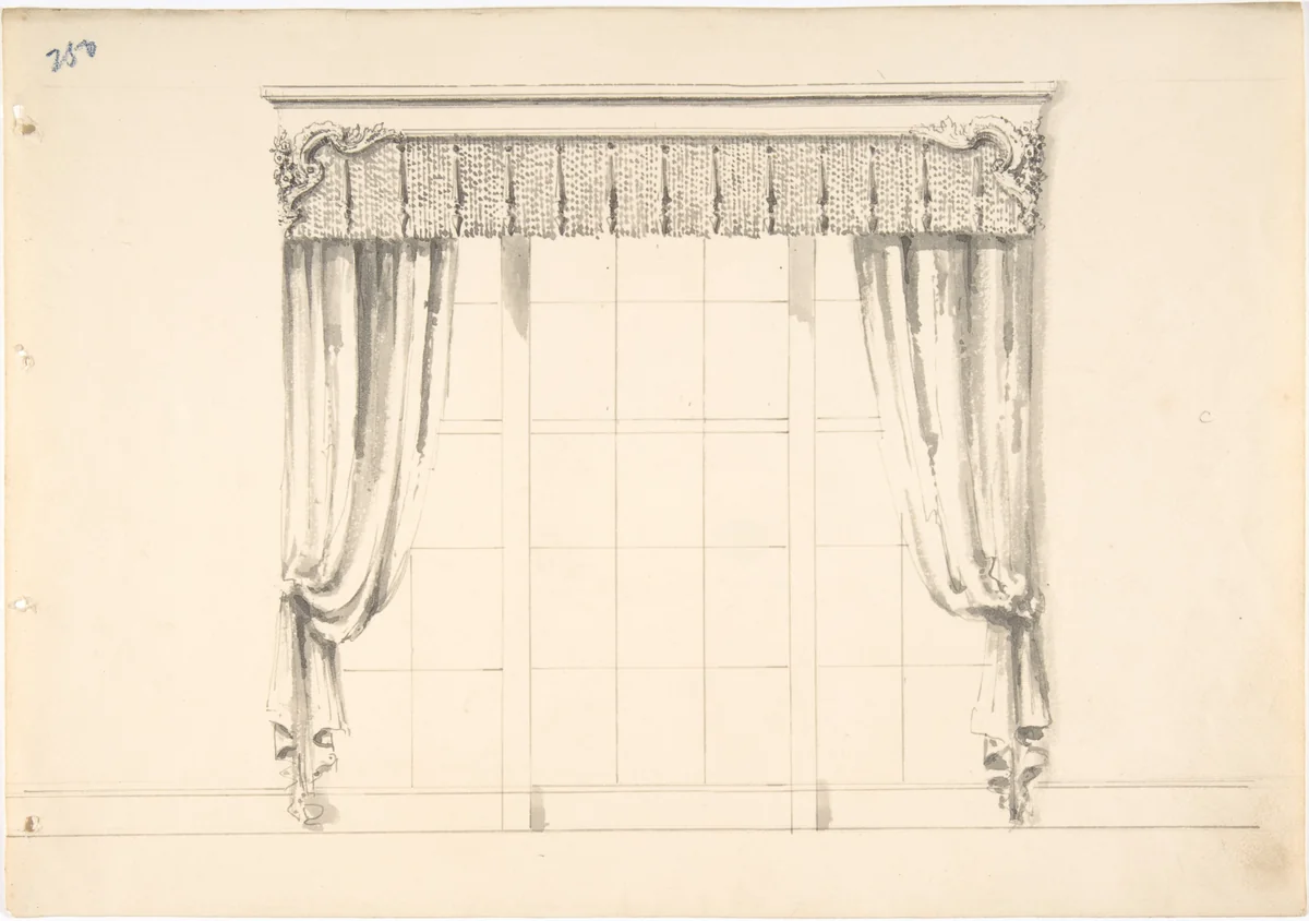 Design for Fringed Curtains by anonymous, drawing, 1800-1850