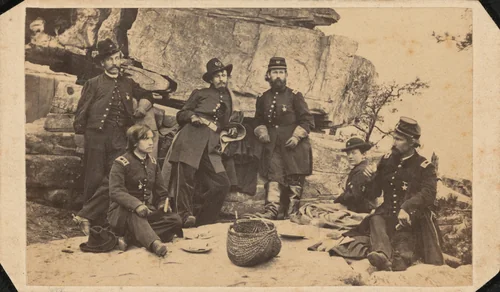 "Part of General Geary's Staff. Taken on Lookout Mountain Summit on Christmas Day." by American 19th Century, photograph, 1863