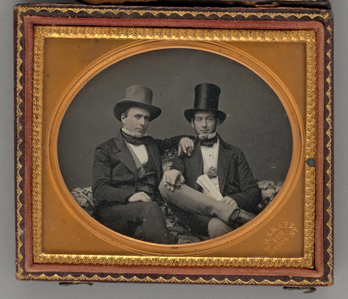 Untitled (Portrait of Two Seated Men Wearing Top Hats) by A. H. Knapp, other, 1856