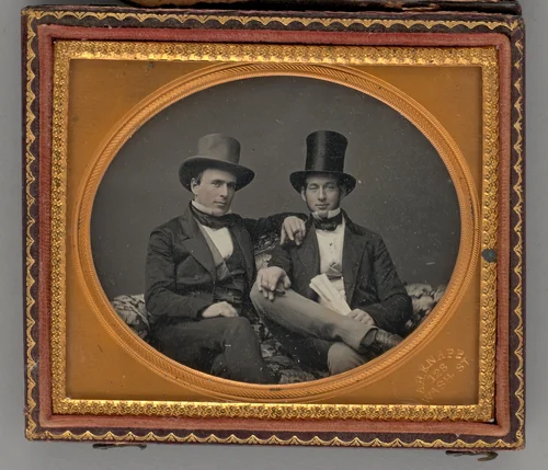 Untitled (Portrait of Two Seated Men Wearing Top Hats) by A. H. Knapp, other, 1856