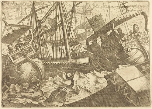 Storm off the Coast of Barcelona by Jacques Callot, print, 1612