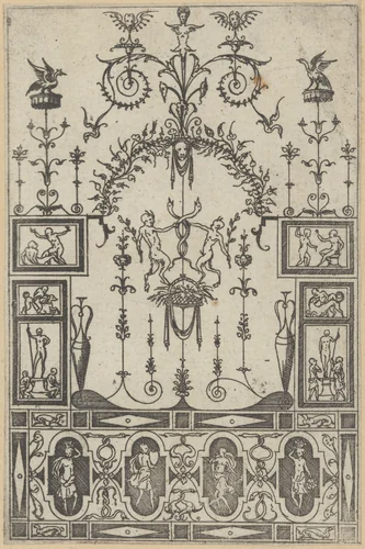 Grotesque Panel by Jacques Androuet du Cerceau, print, 1550