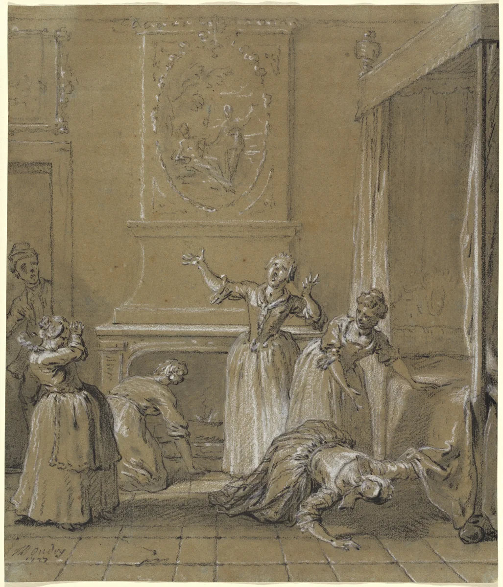 On trouve le corps mort de l'hote que l'on avait cache by Jean-Baptiste Oudry, drawing, 1727