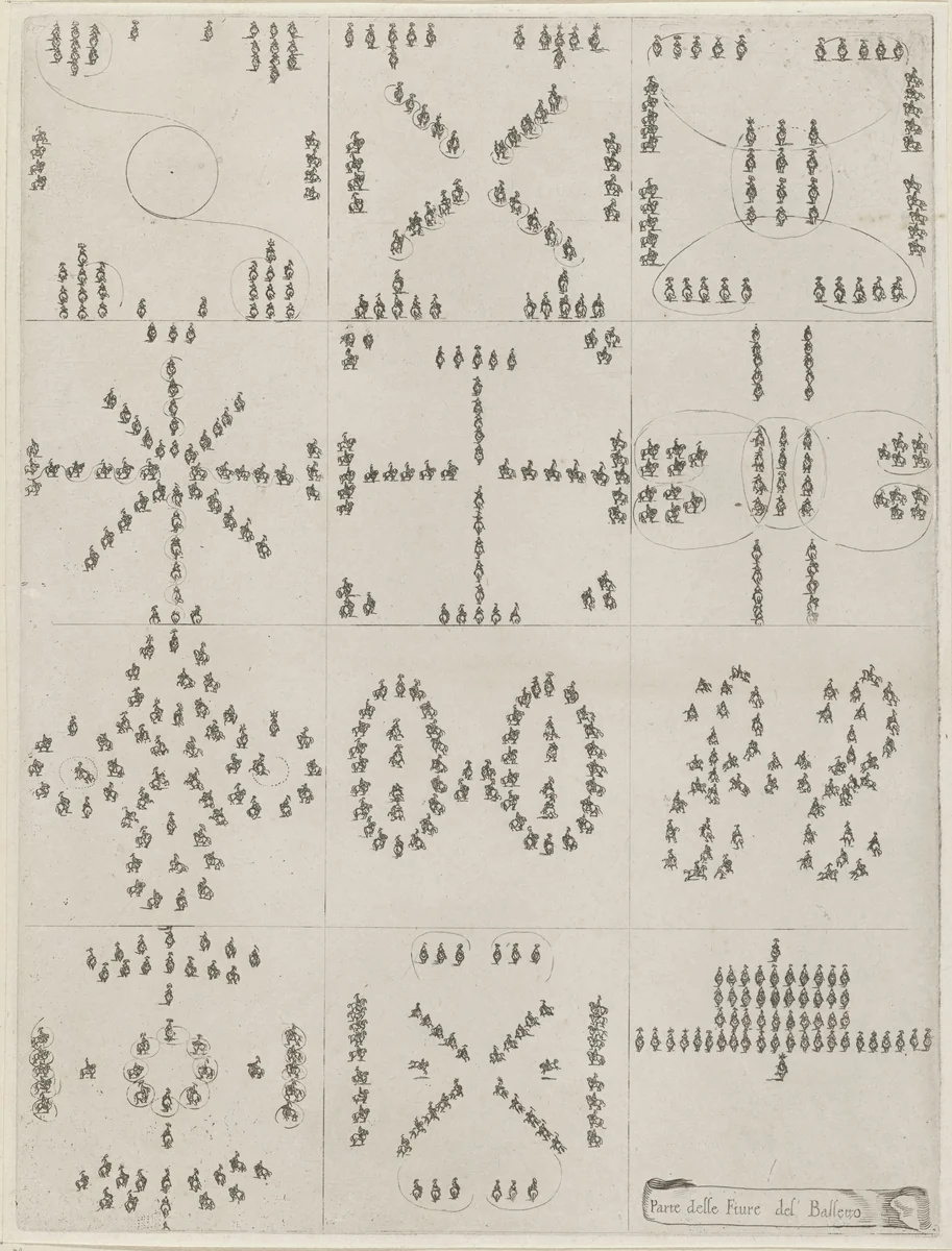 Paardenballet by Stefano della Bella, print, 1620-1664