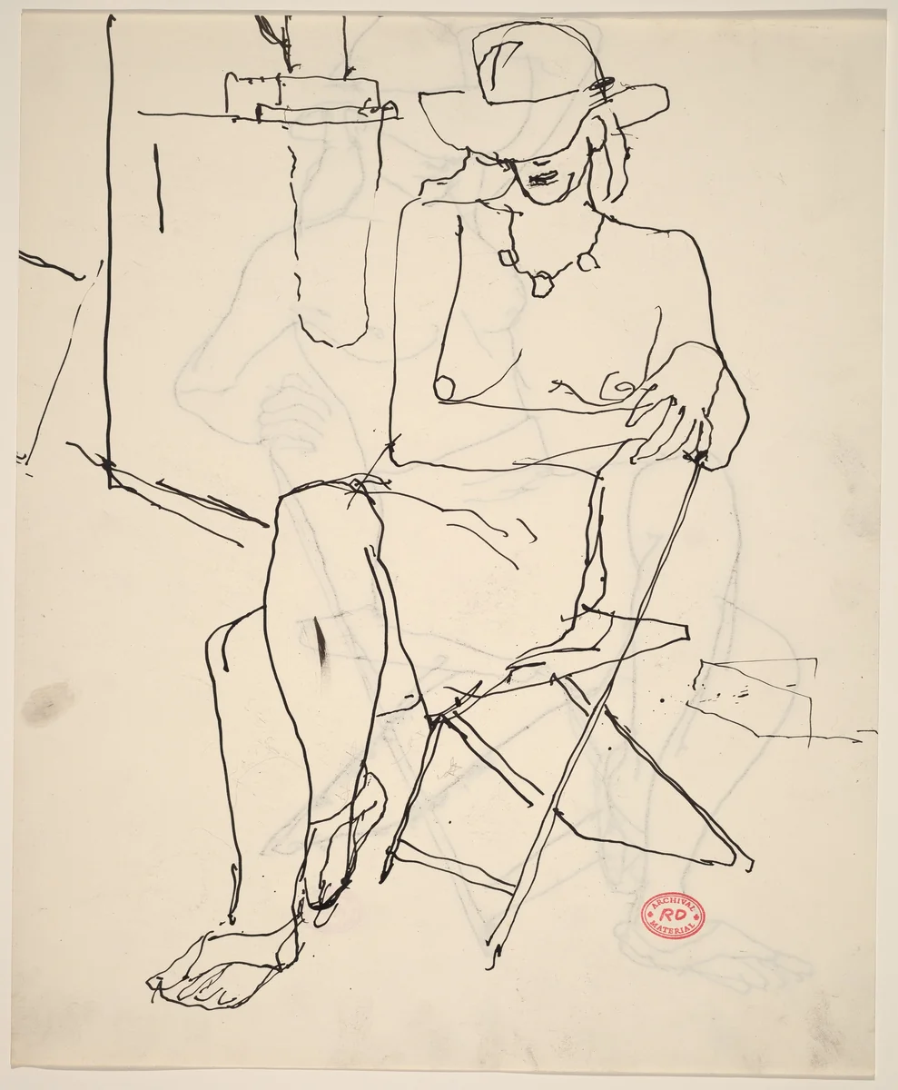 Untitled [partially nude woman seated wearing a hat and necklace] [recto] by Richard Diebenkorn, drawing, 1955-1967