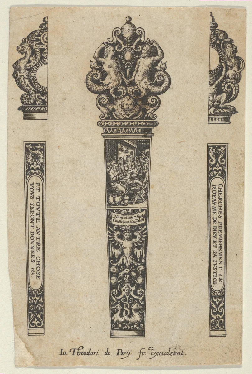 Design for a Knife Handle with the Marriage at Cana by Johann Theodor de Bry, print, 1580-1600
