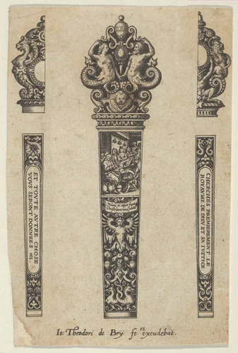 Design for a Knife Handle with the Marriage at Cana by Johann Theodor de Bry, print, 1580-1600