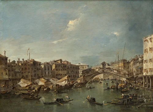 Grand Canal with the Rialto Bridge, Venice by Francesco Guardi, painting, 1780