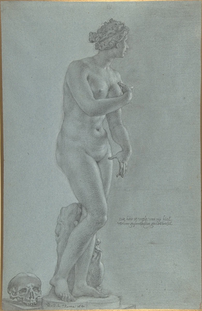 Venus de' Medici; view from the front by Peter van Lint, drawing, 1640