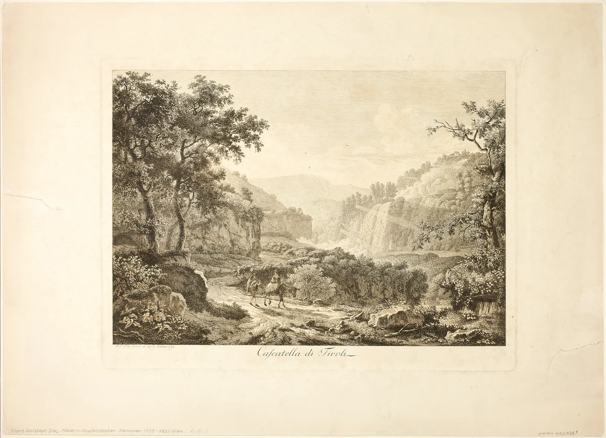 Cascades of Tivoli by Albert Christoph Dies, print, 1792