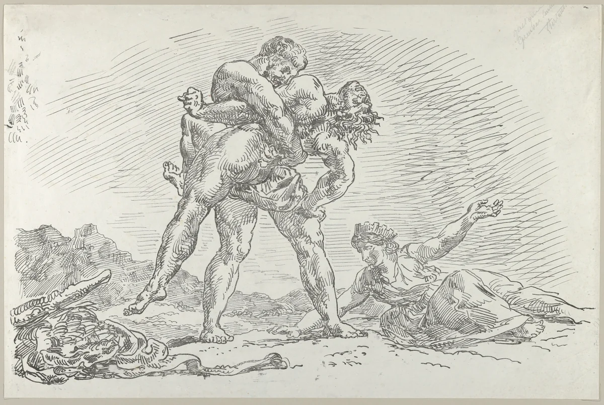 Hercules and Antaeus by Eugène Delacroix, print, 1852