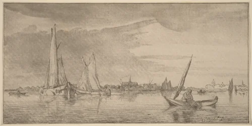 River with Town by Cornelis Ploos van Amstel, print, 1775