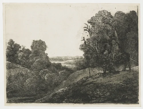 The flight into Egypt: altered plate from Seghers by Rembrandt van Rijn, print, 1653