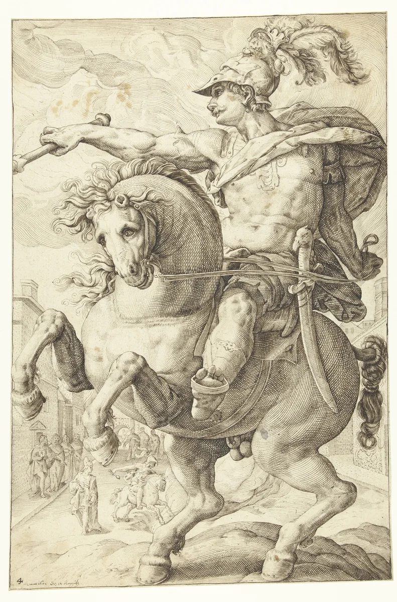 Marcus Curtius by Lucas van Haelwech, drawing, 1602