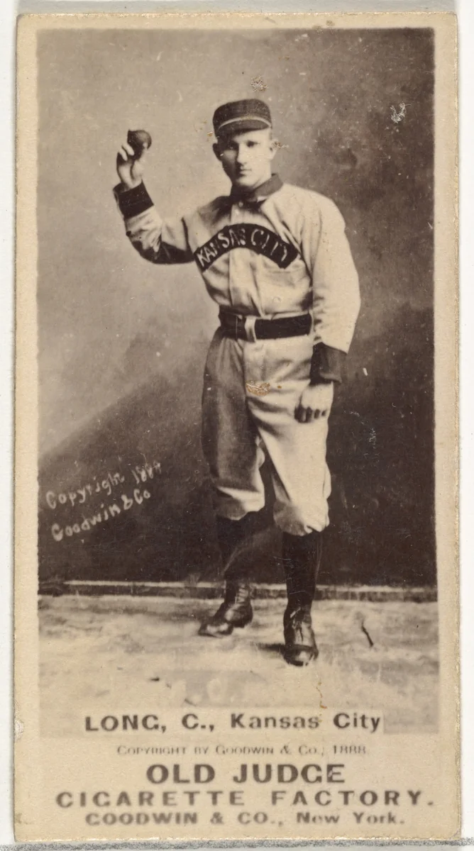Herman C. Long, Catcher, Kansas City Cowboys, from the Old Judge series (N172) for Old Judge Cigarettes by Goodwin & Company, photograph, 1888