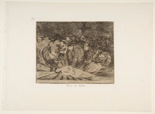 Plate 79 from "The Disasters of War" (Los Desastres de la Guerra): 'Truth has died' (Murió la verdad) by Goya, print, 1814-1815