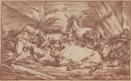 Animals in a Stable by Philippe-Jacques de Loutherbourg, drawing, 1740-1812