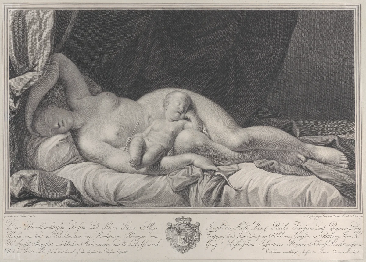 Sleeping Venus with Cupid in her lap by Quirin Mark, print, 1783