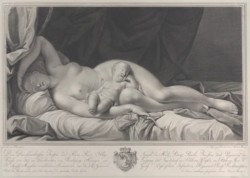 Sleeping Venus with Cupid in her lap by Quirin Mark, print, 1783