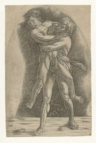 Hercules worstelt met Antaeus by Unknown, print, 1500-1550