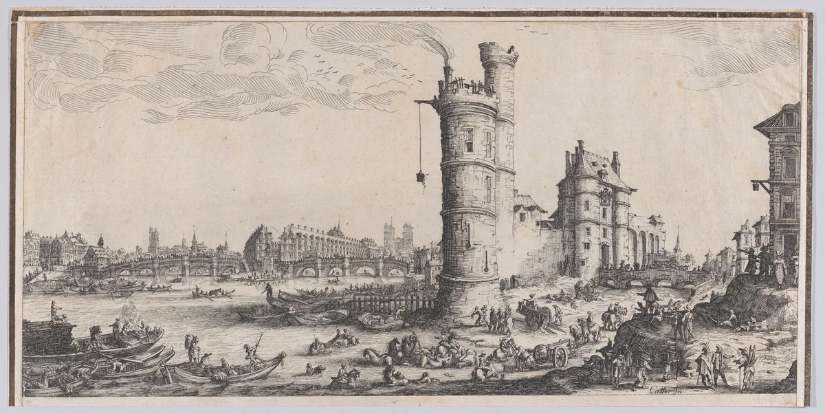 Copy of Vue du Pont-Neuf (View of the Pont-Neuf), from "Les Deux Grandes Vues de Paris" (The Two Large Views of Paris) by anonymous, print, 1625-1700