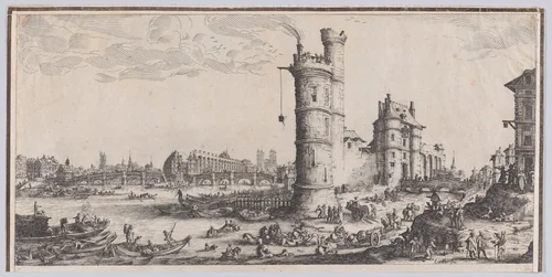 Copy of Vue du Pont-Neuf (View of the Pont-Neuf), from "Les Deux Grandes Vues de Paris" (The Two Large Views of Paris) by anonymous, print, 1625-1700