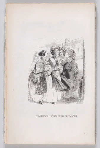 Passing Young Girls, from "The Complete Works of Béranger" by J. J. Grandville, print, 1836