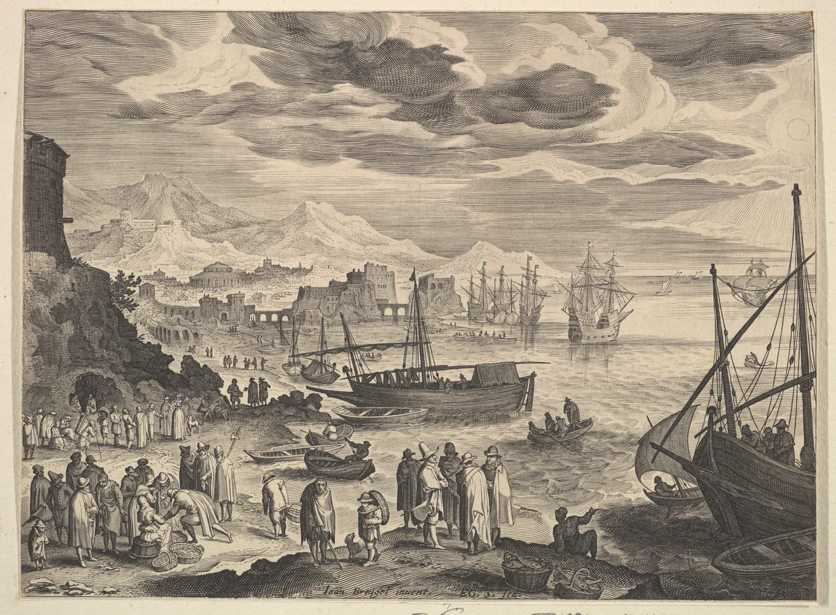 Harbor Scene by Aegidius Sadeler II, print, 1568-1629