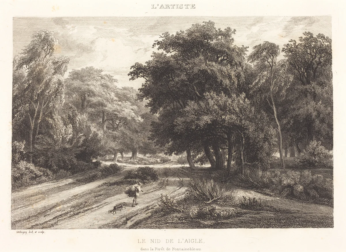 The Eagle's Nest in the Forest of Fontainebleau (Le nid de l'aigle dans la Foret de Fontainebleau by Charles-François Daubigny, print, 1844