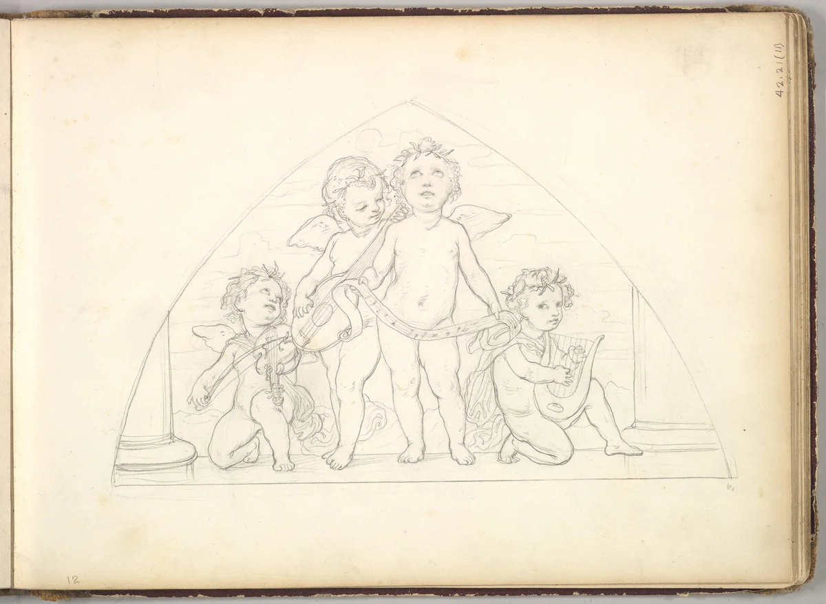 Four Musical Putti by Frederic Leighton, drawing, 1844-1854