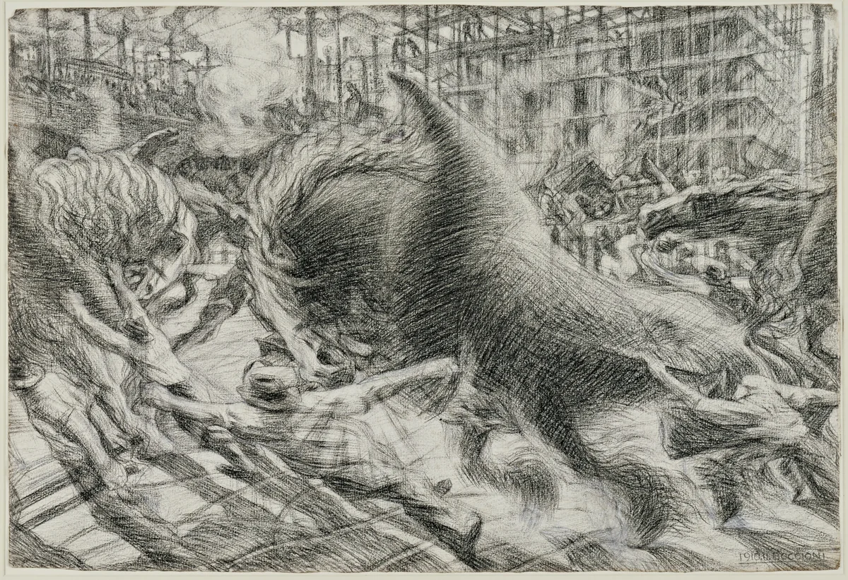 Study for The City Rises by Umberto Boccioni, drawing, 1910